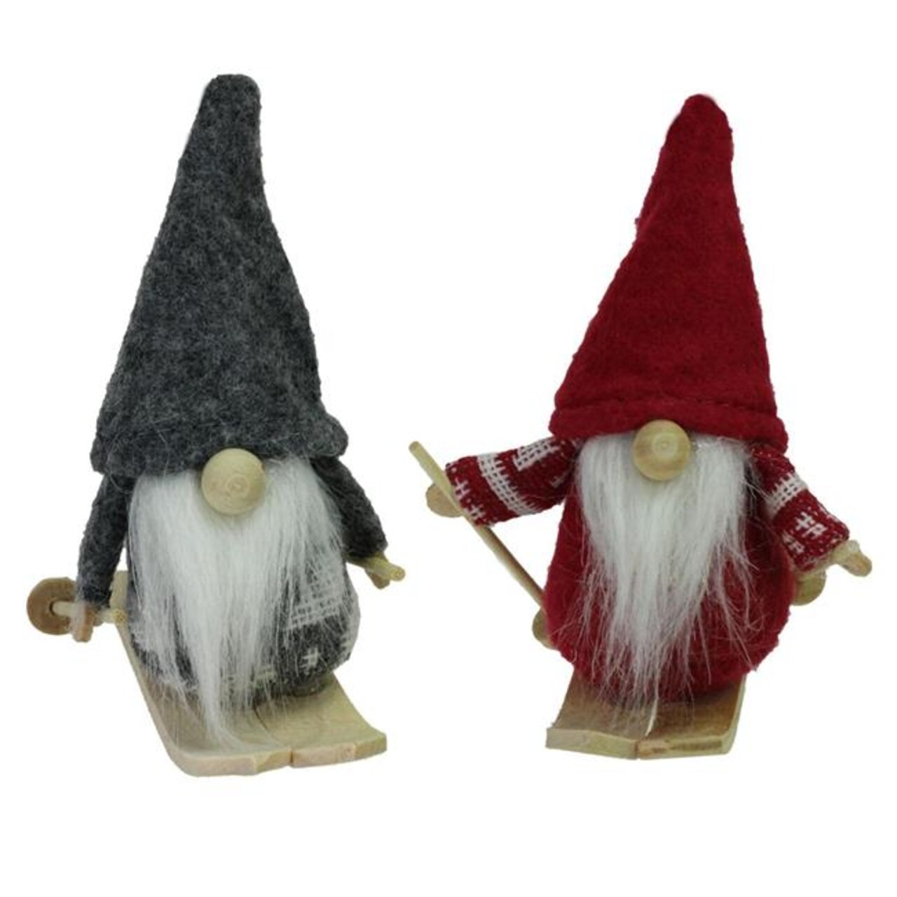 Northlight 32552863 4 in. Gray &#x26; Red Skiing Santa Gnomes Hanging Christmas Ornaments - Set of 2